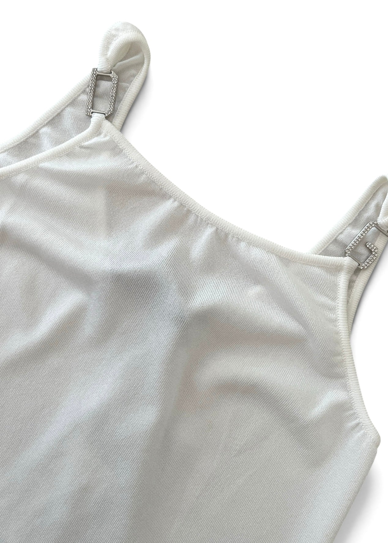 Dolce & Gabbana White Viscose Jersey Tank Top with Crystal Metal Strap