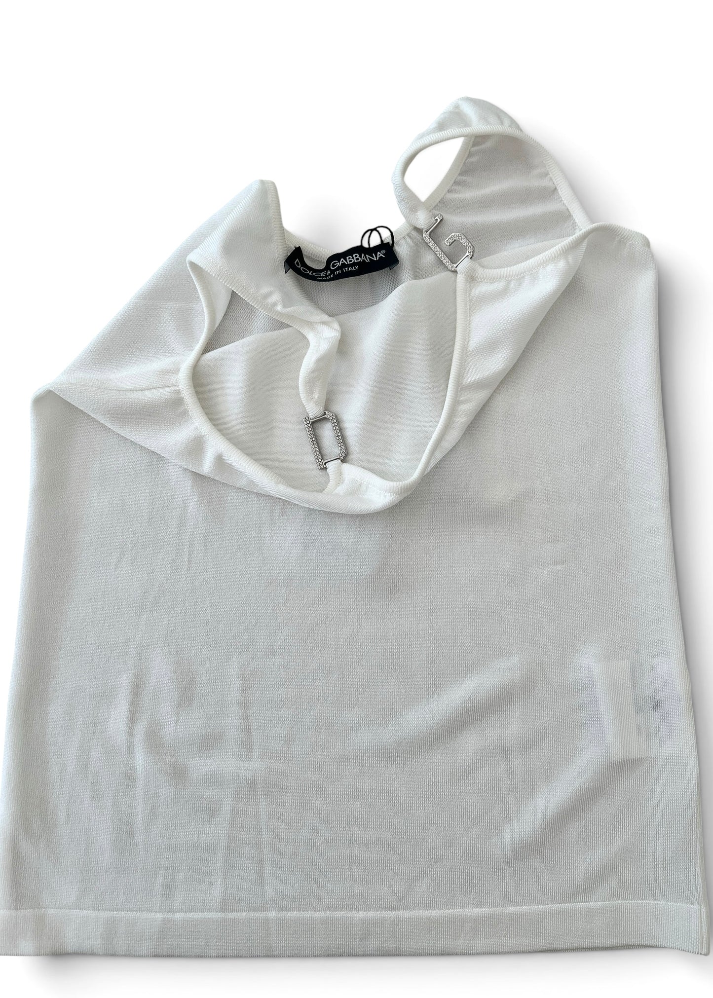 Dolce & Gabbana White Viscose Jersey Tank Top with Crystal Metal Strap