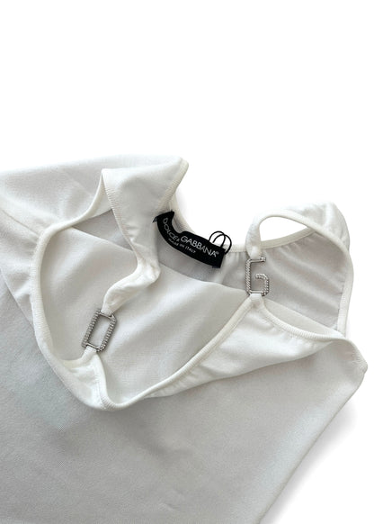 Dolce & Gabbana White Viscose Jersey Tank Top with Crystal Metal Strap