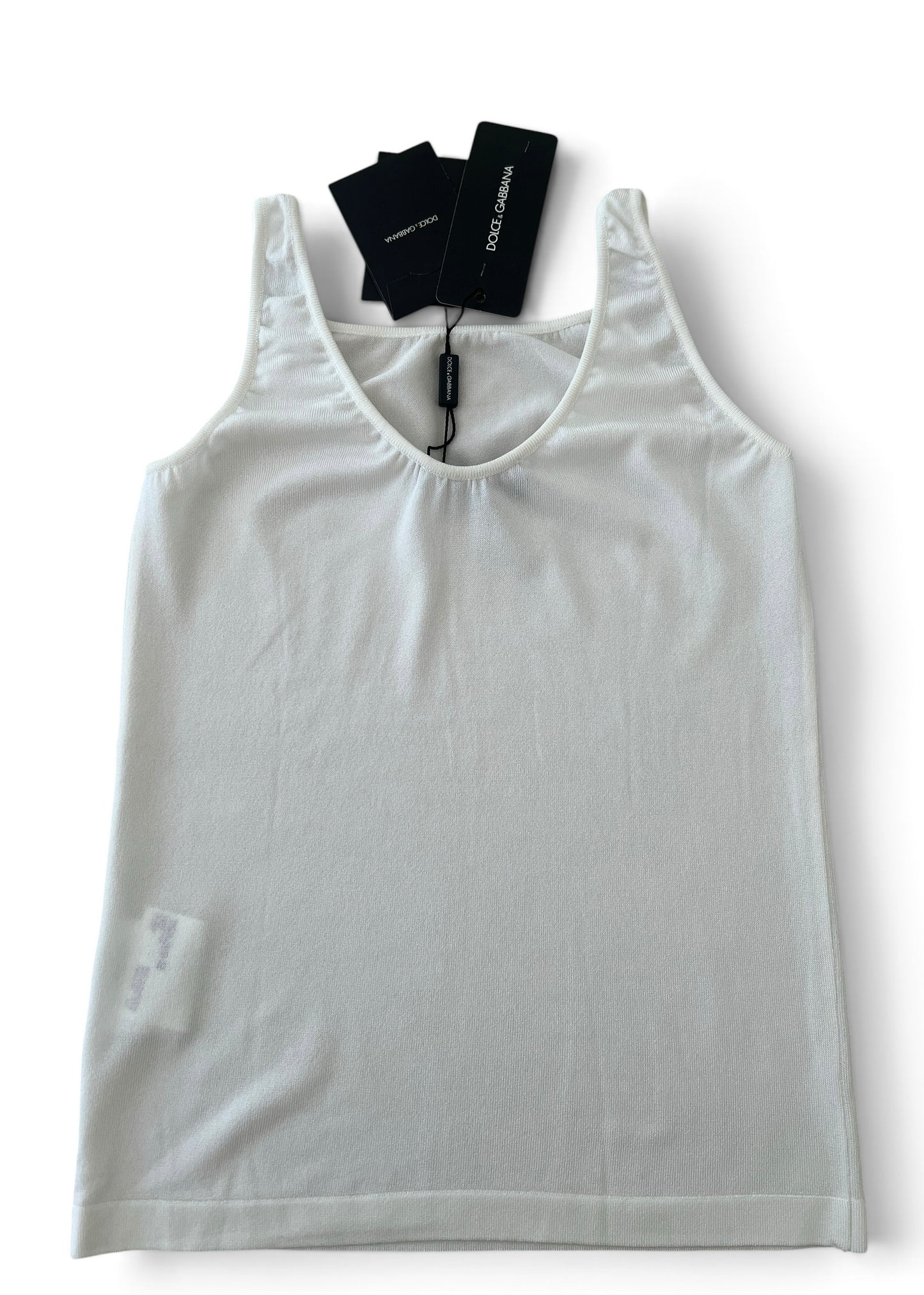 Dolce & Gabbana White Viscose Jersey Tank Top with Crystal Metal Strap