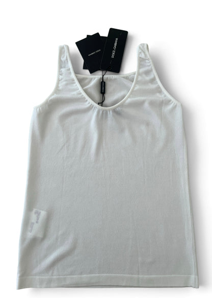 Dolce & Gabbana White Viscose Jersey Tank Top with Crystal Metal Strap