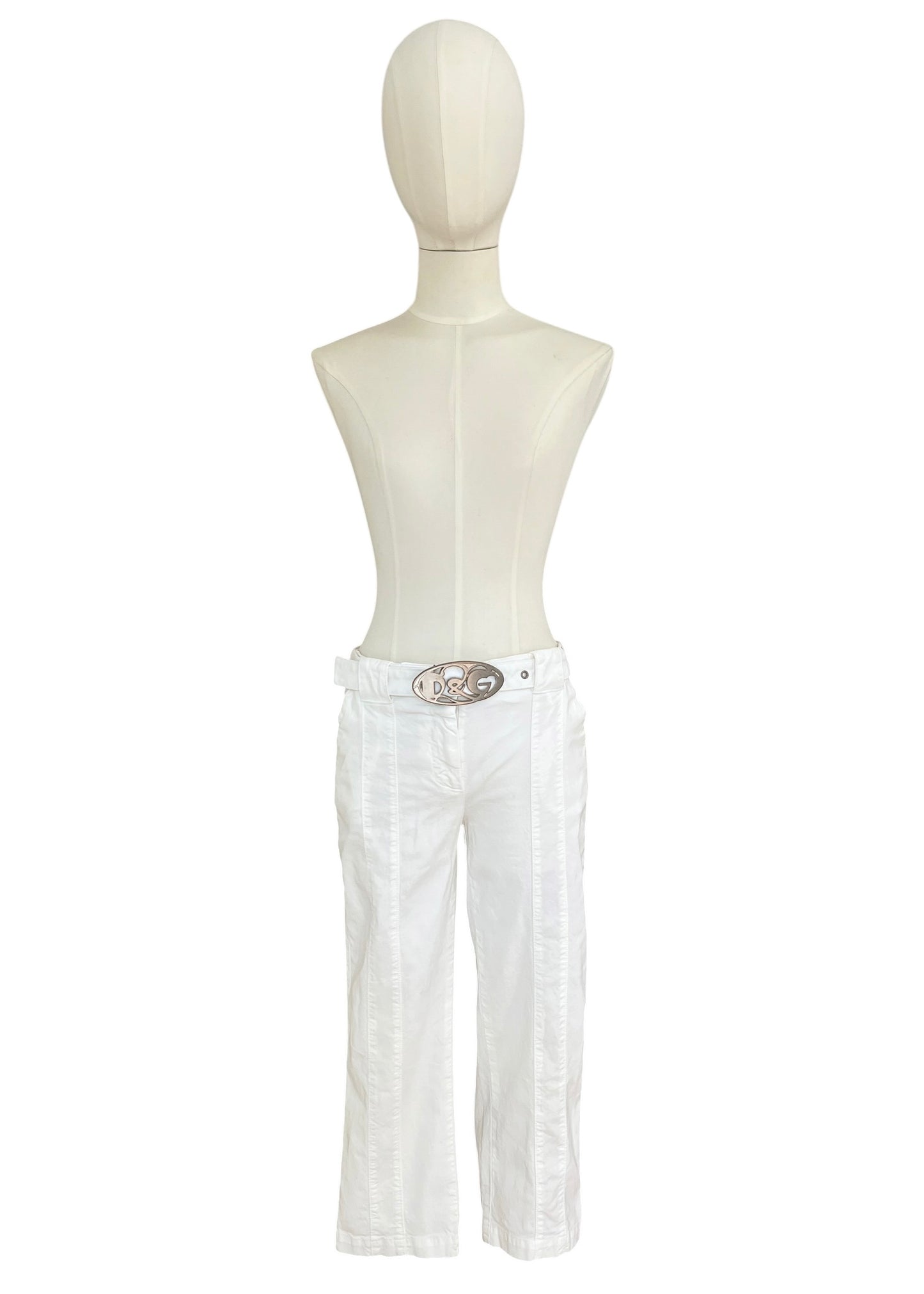 Vintage Dolce & Gabbana White Capri Pants | Y2K D&G Belted Cotton Trousers | Low Rise Designer Archive Italy
