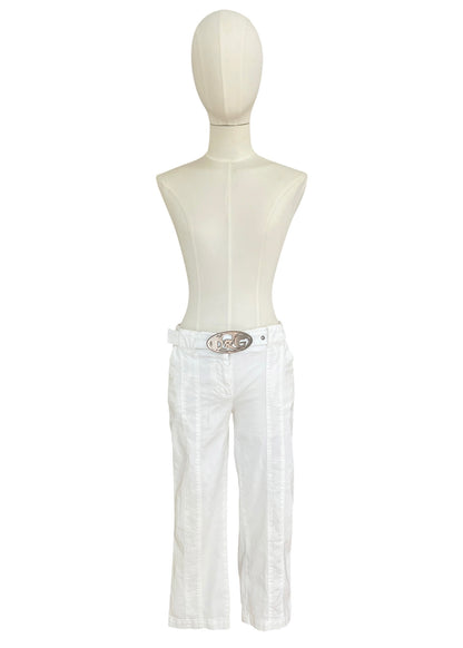 Vintage Dolce & Gabbana White Capri Pants | Y2K D&G Belted Cotton Trousers | Low Rise Designer Archive Italy