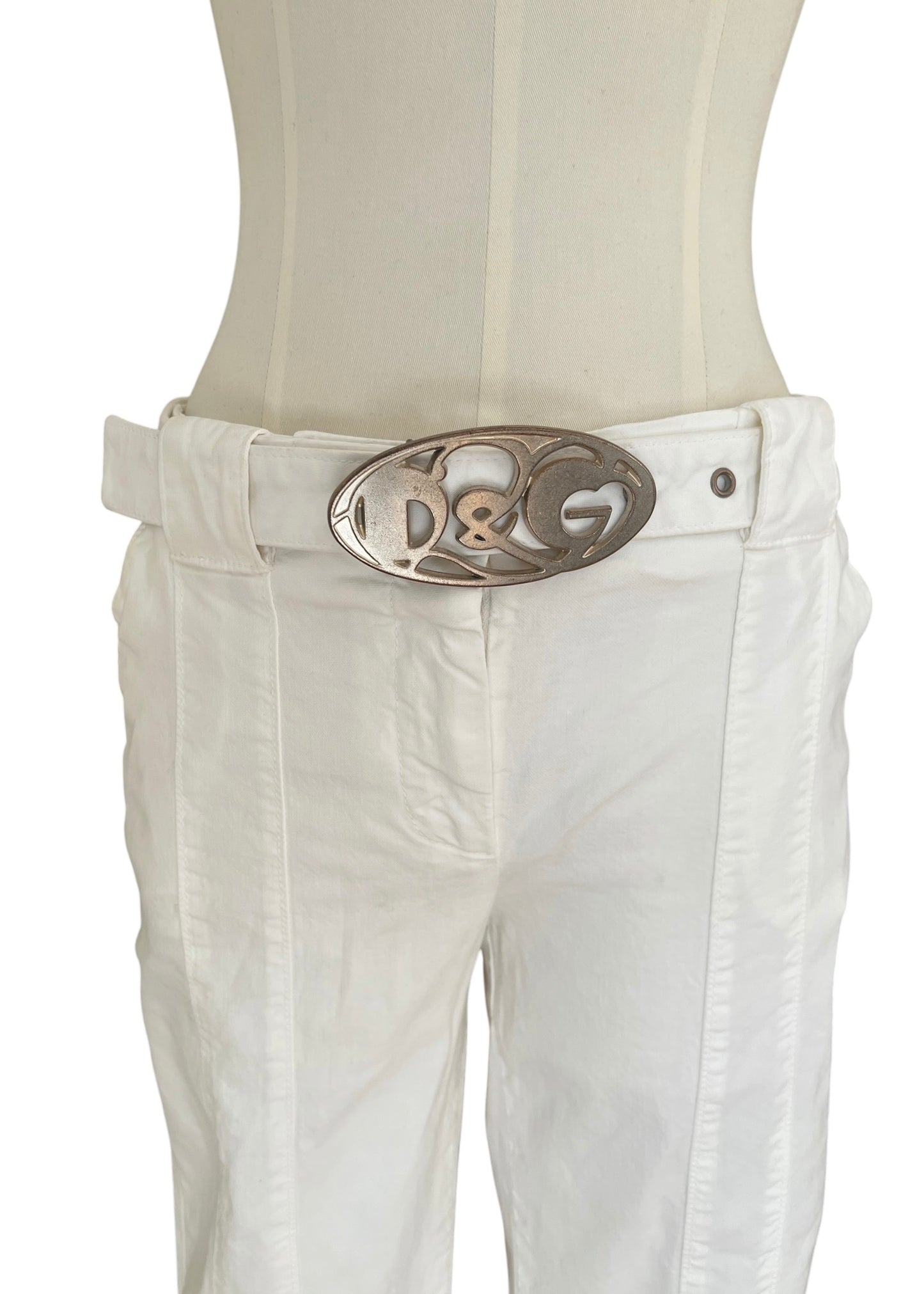 Vintage Dolce & Gabbana White Capri Pants | Y2K D&G Belted Cotton Trousers | Low Rise Designer Archive Italy