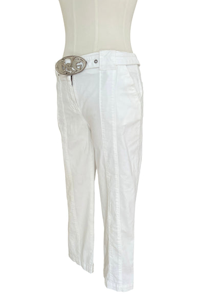 Vintage Dolce & Gabbana White Capri Pants | Y2K D&G Belted Cotton Trousers | Low Rise Designer Archive Italy