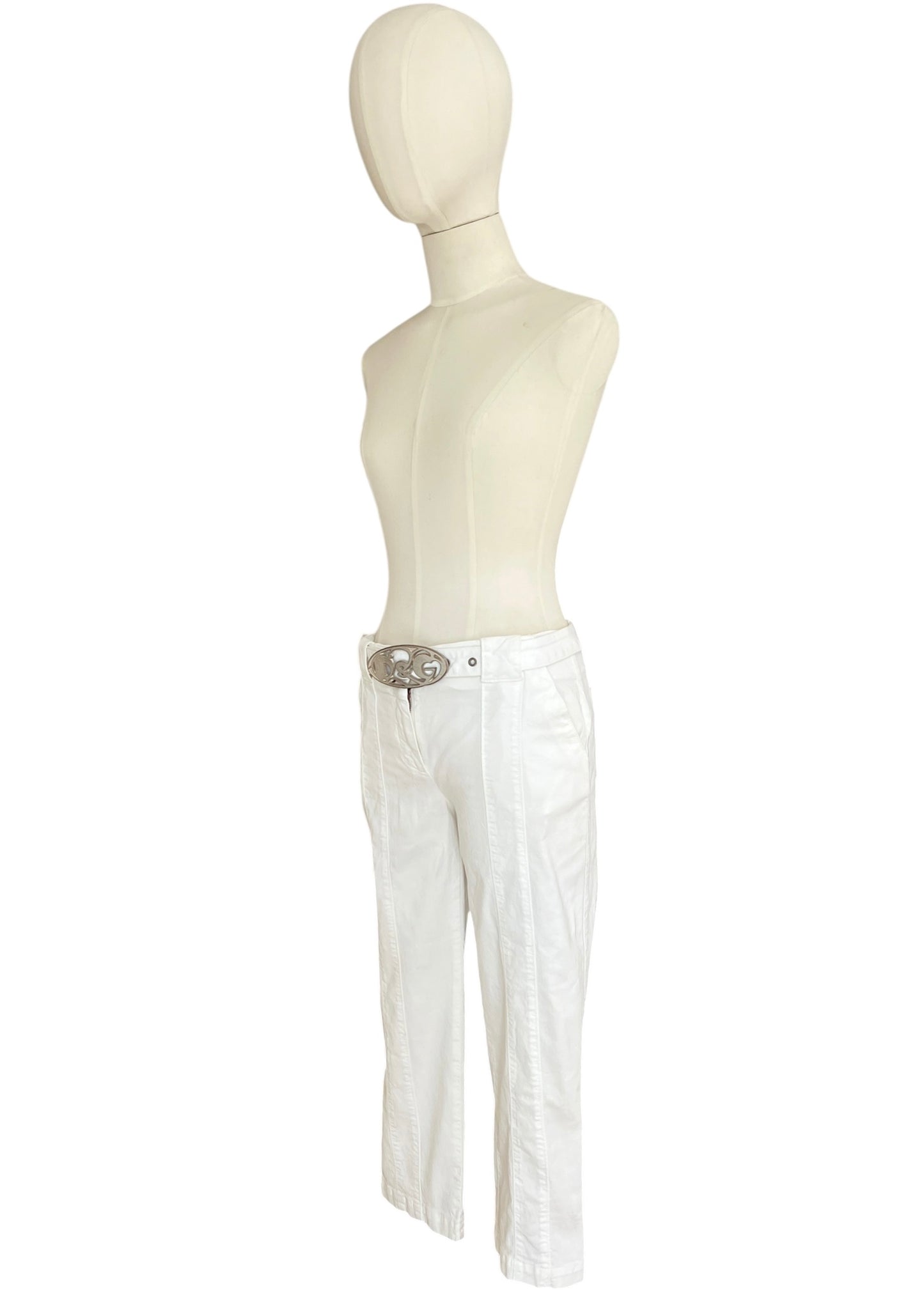 Vintage Dolce & Gabbana White Capri Pants | Y2K D&G Belted Cotton Trousers | Low Rise Designer Archive Italy