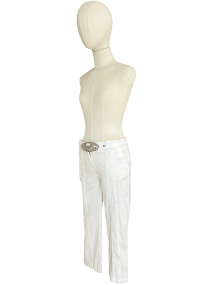 Vintage Dolce & Gabbana White Capri Pants | Y2K D&G Belted Cotton Trousers | Low Rise Designer Archive Italy