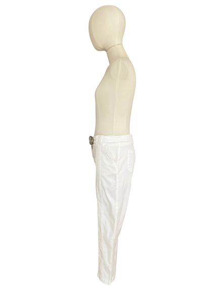 Vintage Dolce & Gabbana White Capri Pants | Y2K D&G Belted Cotton Trousers | Low Rise Designer Archive Italy