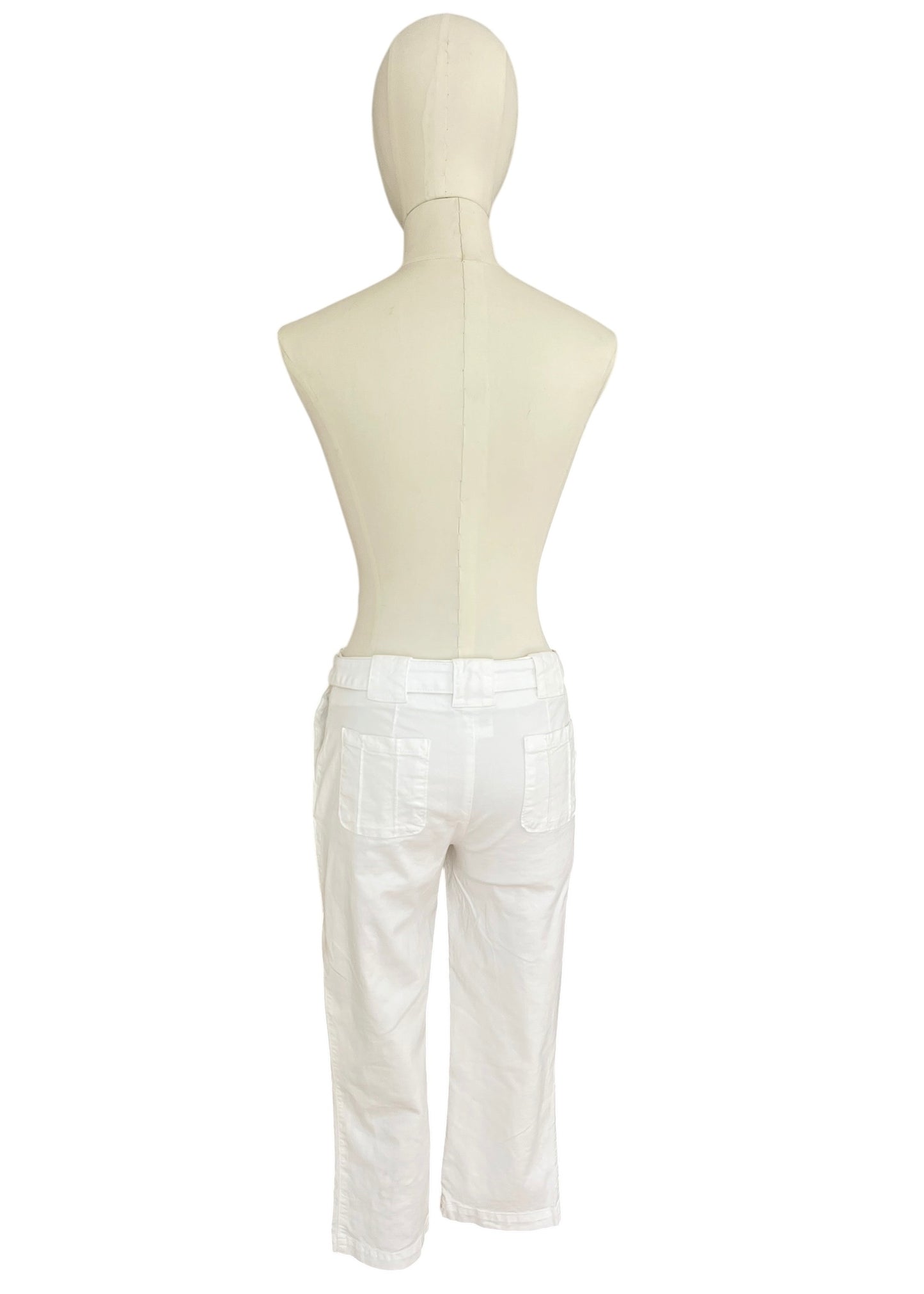 Vintage Dolce & Gabbana White Capri Pants | Y2K D&G Belted Cotton Trousers | Low Rise Designer Archive Italy