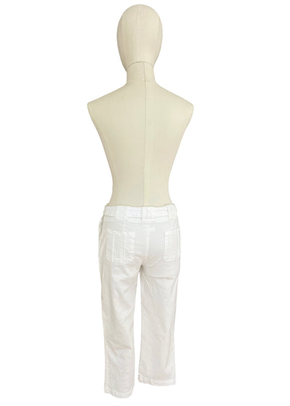 Vintage Dolce & Gabbana White Capri Pants | Y2K D&G Belted Cotton Trousers | Low Rise Designer Archive Italy