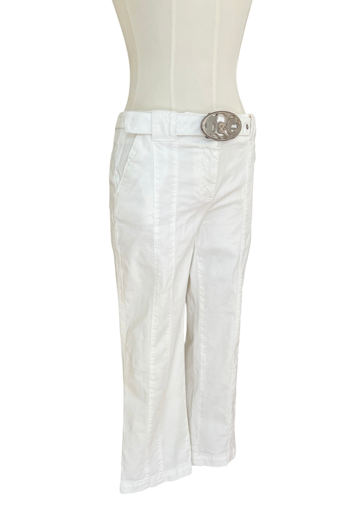 Vintage Dolce & Gabbana White Capri Pants | Y2K D&G Belted Cotton Trousers | Low Rise Designer Archive Italy