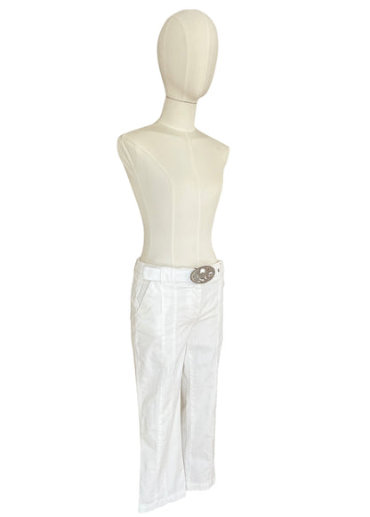 Vintage Dolce & Gabbana White Capri Pants | Y2K D&G Belted Cotton Trousers | Low Rise Designer Archive Italy