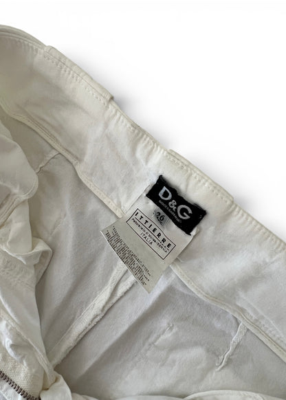 Vintage Dolce & Gabbana White Capri Pants | Y2K D&G Belted Cotton Trousers | Low Rise Designer Archive Italy