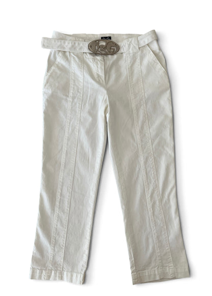 Vintage Dolce & Gabbana White Capri Pants | Y2K D&G Belted Cotton Trousers | Low Rise Designer Archive Italy
