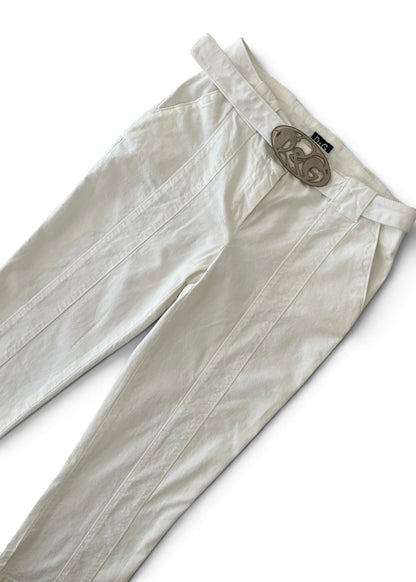 Vintage Dolce & Gabbana White Capri Pants | Y2K D&G Belted Cotton Trousers | Low Rise Designer Archive Italy