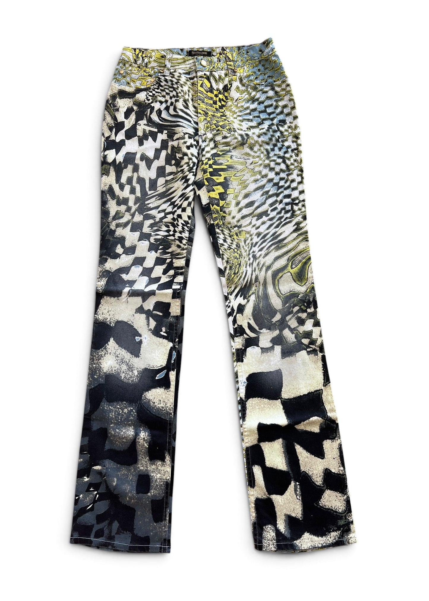 Roberto Cavalli FW2003 Psychedelic Print Set | Vintage Archive Shirt & Pants | Lime Abstract Co-Ord