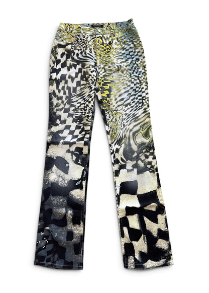 Roberto Cavalli FW2003 Psychedelic Print Set | Vintage Archive Shirt & Pants | Lime Abstract Co-Ord