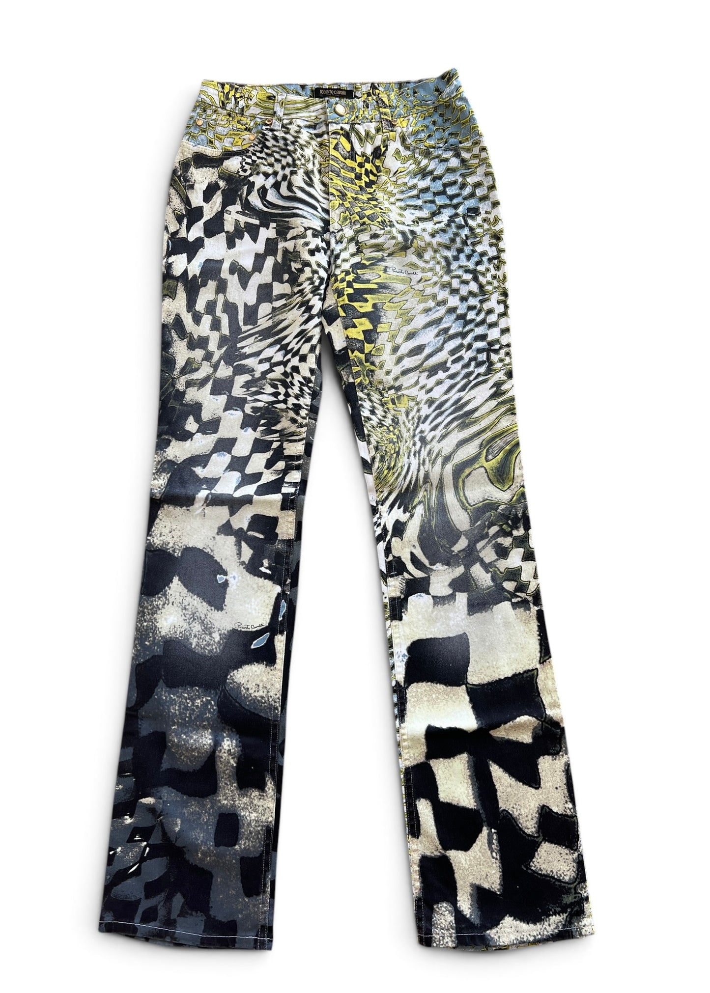 Roberto Cavalli FW2003 Psychedelic Print Set | Vintage Archive Shirt & Pants | Lime Abstract Co-Ord
