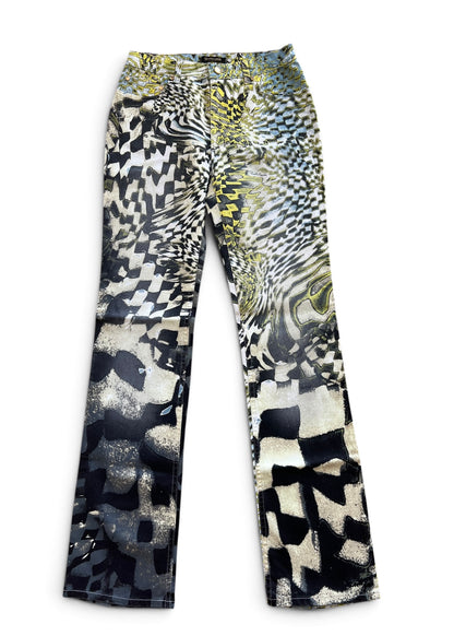 Roberto Cavalli FW2003 Psychedelic Print Set | Vintage Archive Shirt & Pants | Lime Abstract Co-Ord