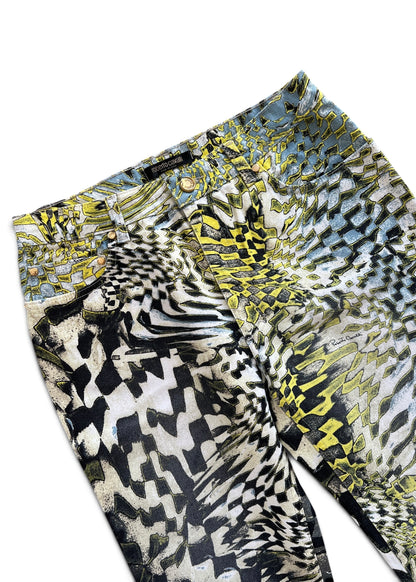 Roberto Cavalli FW2003 Psychedelic Print Set | Vintage Archive Shirt & Pants | Lime Abstract Co-Ord