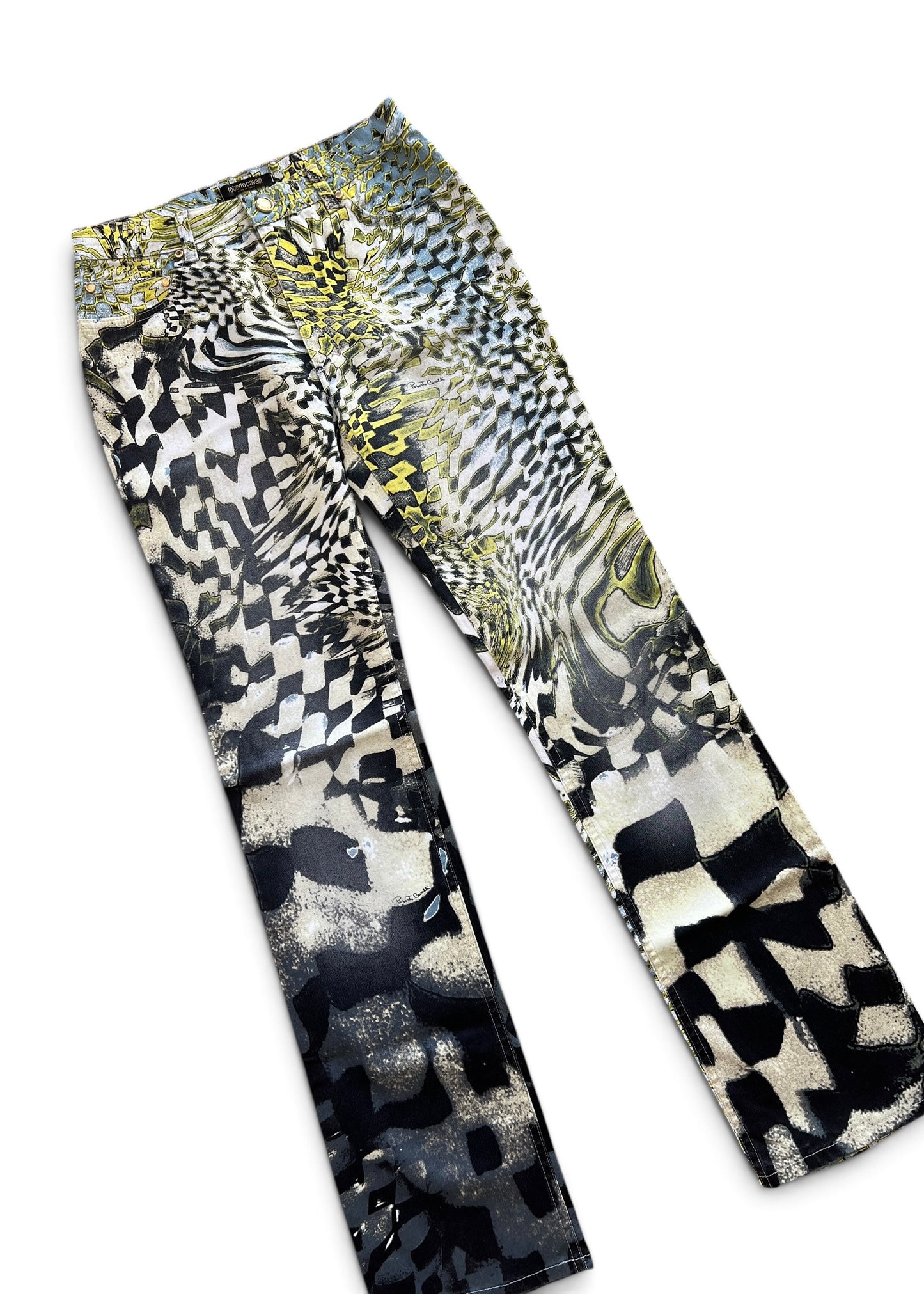Roberto Cavalli FW2003 Psychedelic Print Set | Vintage Archive Shirt & Pants | Lime Abstract Co-Ord