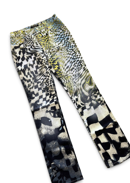 Roberto Cavalli FW2003 Psychedelic Print Set | Vintage Archive Shirt & Pants | Lime Abstract Co-Ord
