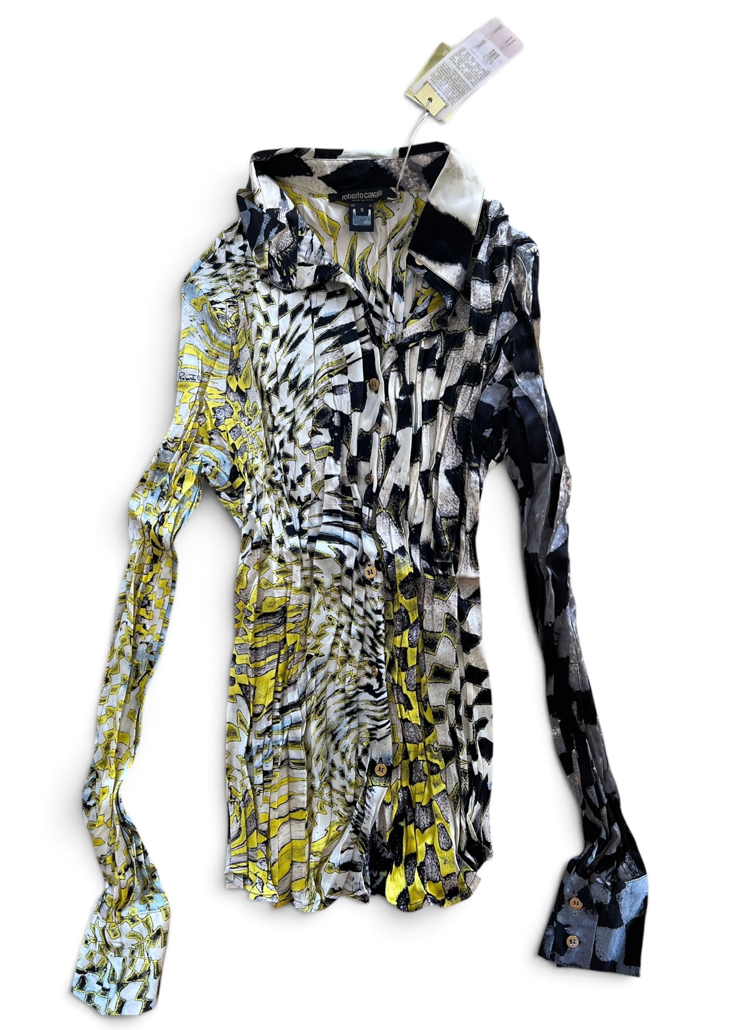 Roberto Cavalli FW2003 Psychedelic Print Set | Vintage Archive Shirt & Pants | Lime Abstract Co-Ord