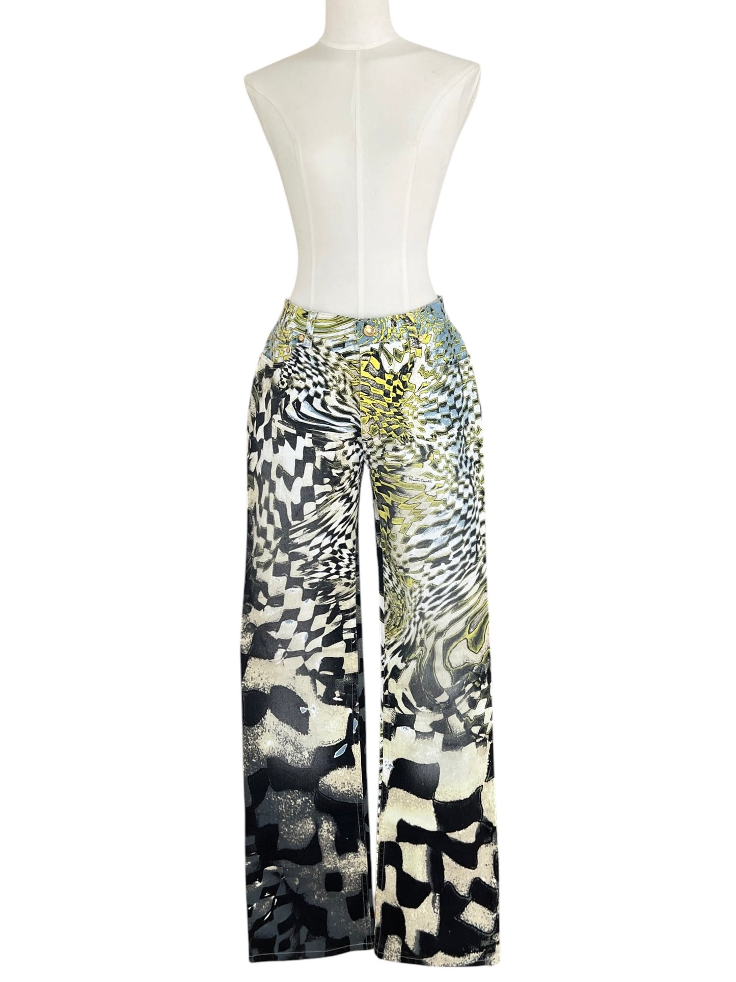 Roberto Cavalli FW2003 Psychedelic Print Set | Vintage Archive Shirt & Pants | Lime Abstract Co-Ord