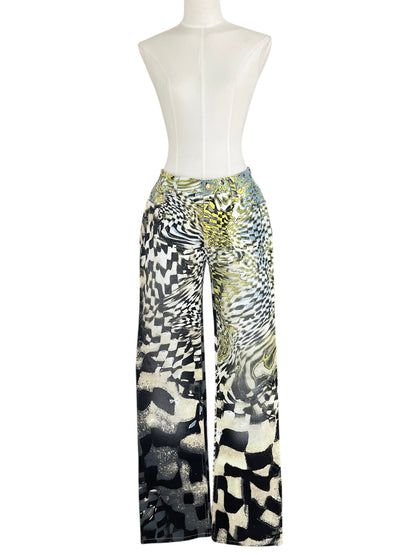 Roberto Cavalli FW2003 Psychedelic Print Set | Vintage Archive Shirt & Pants | Lime Abstract Co-Ord