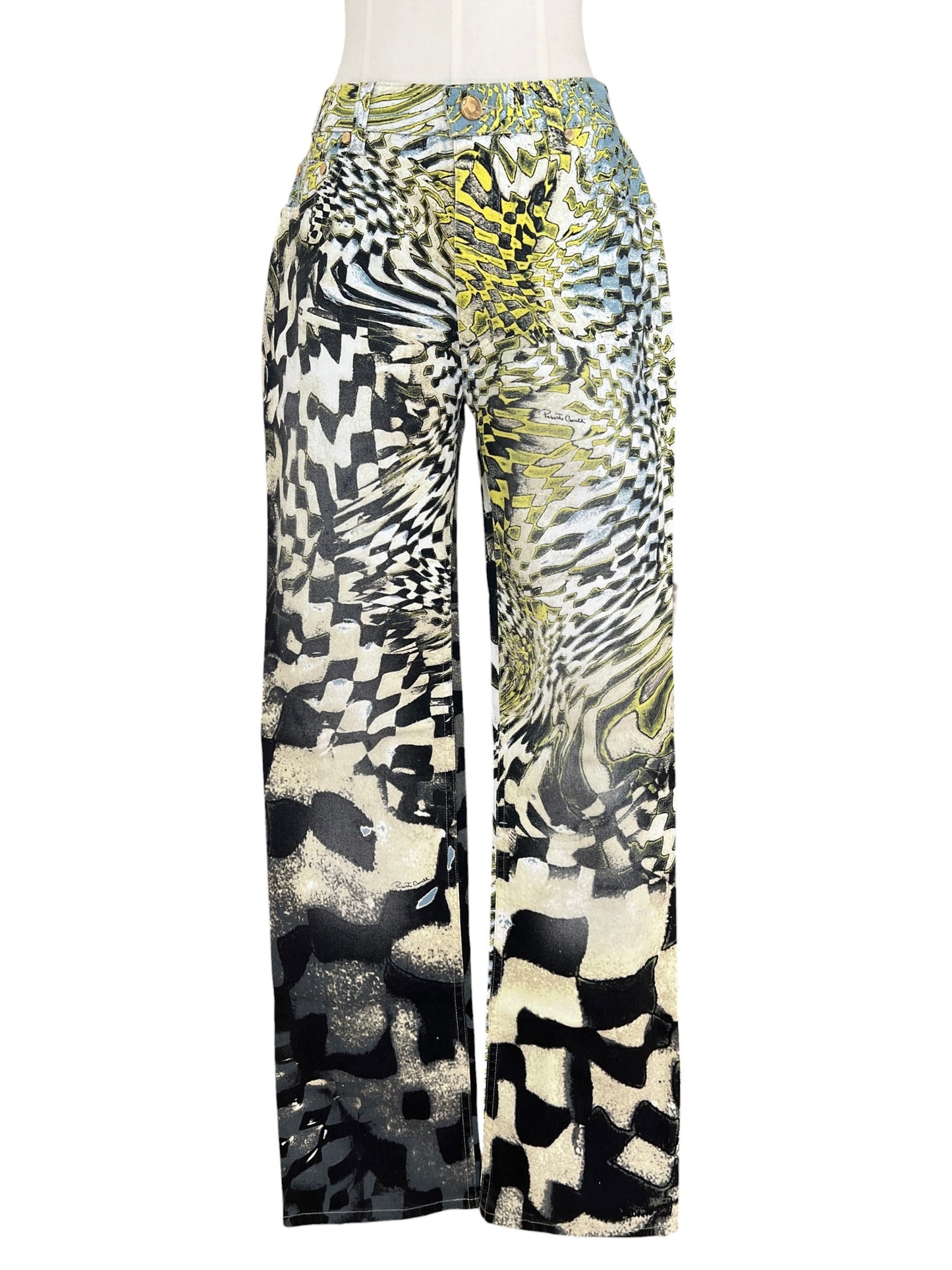 Roberto Cavalli FW2003 Psychedelic Print Set | Vintage Archive Shirt & Pants | Lime Abstract Co-Ord