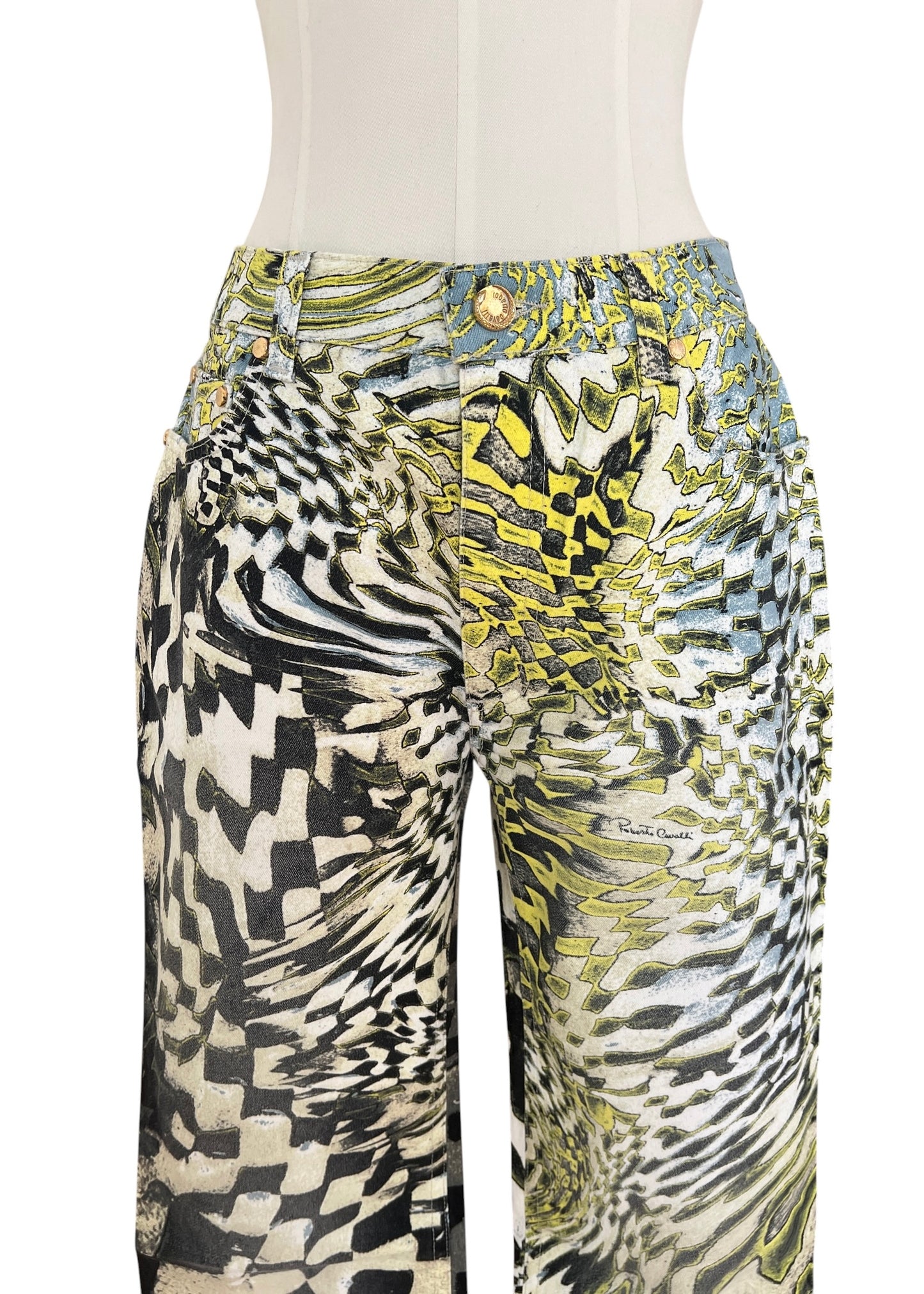 Roberto Cavalli FW2003 Psychedelic Print Set | Vintage Archive Shirt & Pants | Lime Abstract Co-Ord