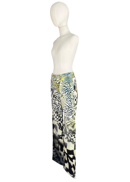Roberto Cavalli FW2003 Psychedelic Print Set | Vintage Archive Shirt & Pants | Lime Abstract Co-Ord