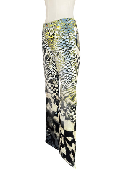 Roberto Cavalli FW2003 Psychedelic Print Set | Vintage Archive Shirt & Pants | Lime Abstract Co-Ord