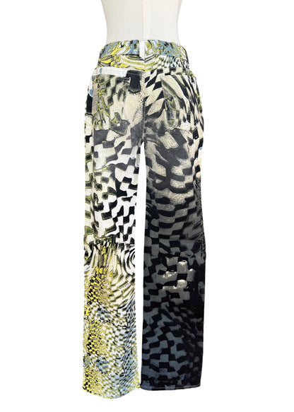 Roberto Cavalli FW2003 Psychedelic Print Set | Vintage Archive Shirt & Pants | Lime Abstract Co-Ord