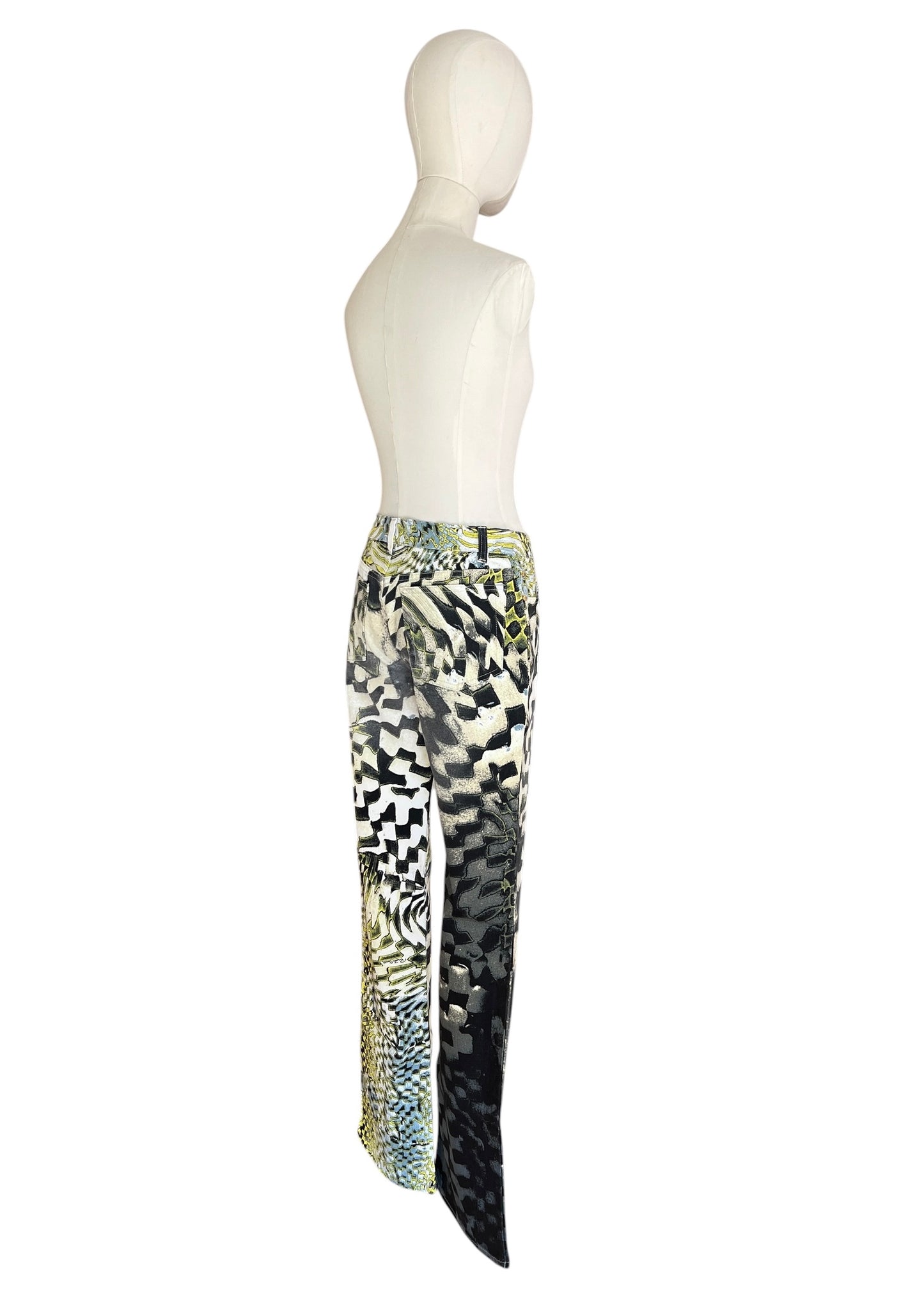 Roberto Cavalli FW2003 Psychedelic Print Set | Vintage Archive Shirt & Pants | Lime Abstract Co-Ord