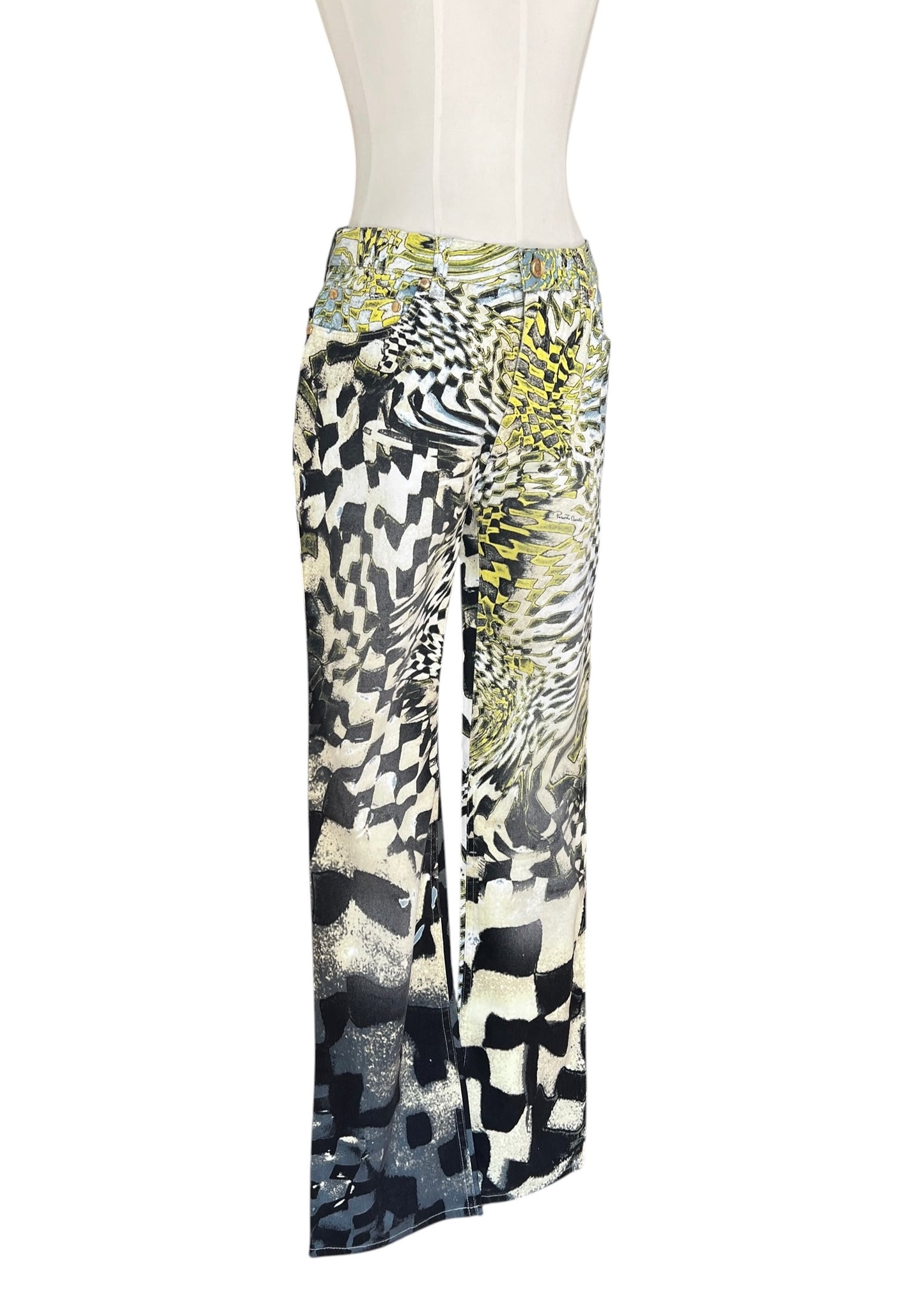 Roberto Cavalli FW2003 Psychedelic Print Set | Vintage Archive Shirt & Pants | Lime Abstract Co-Ord