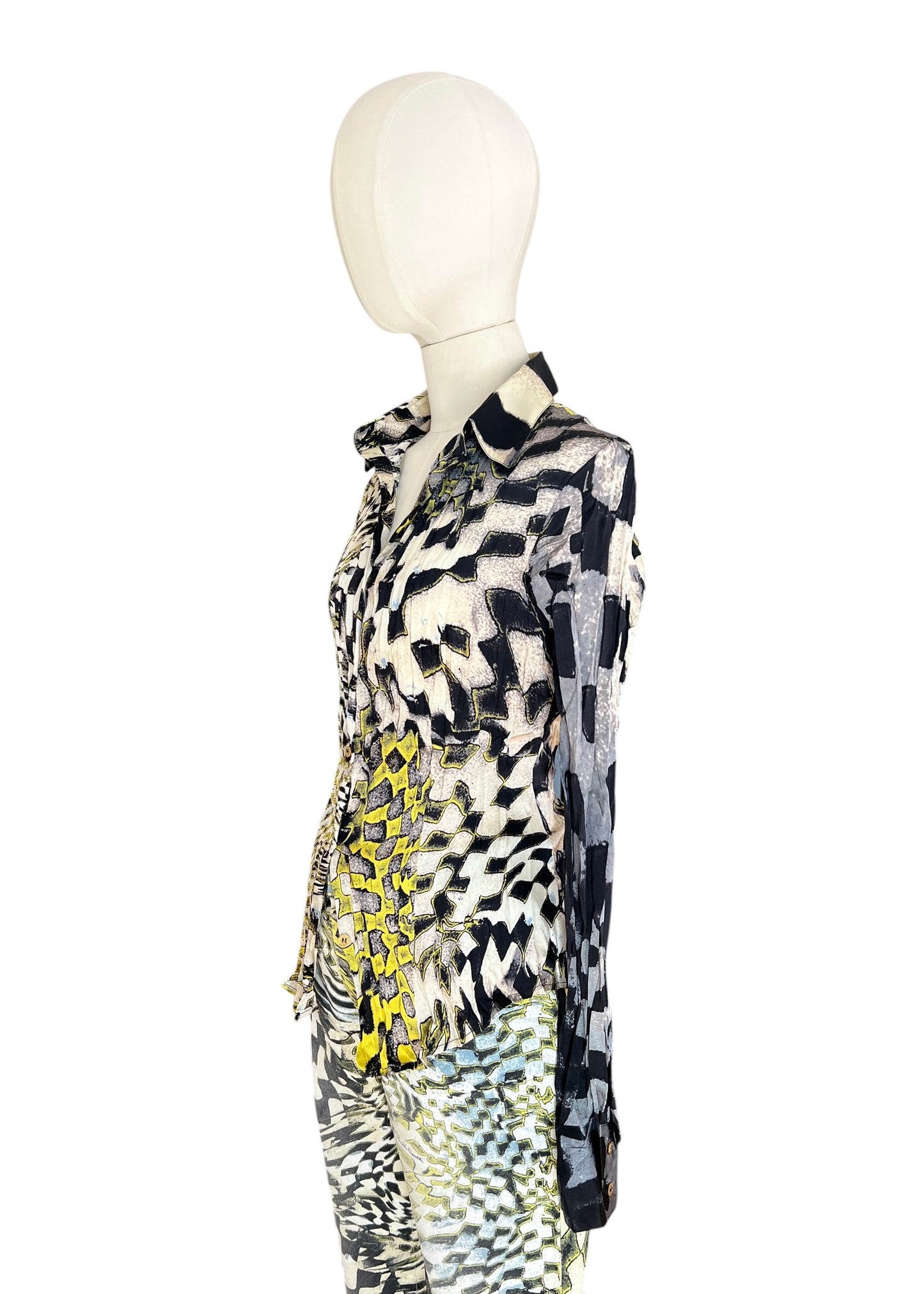 Roberto Cavalli FW2003 Psychedelic Print Set | Vintage Archive Shirt & Pants | Lime Abstract Co-Ord