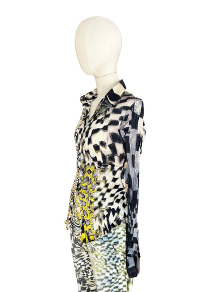 Roberto Cavalli FW2003 Psychedelic Print Set | Vintage Archive Shirt & Pants | Lime Abstract Co-Ord