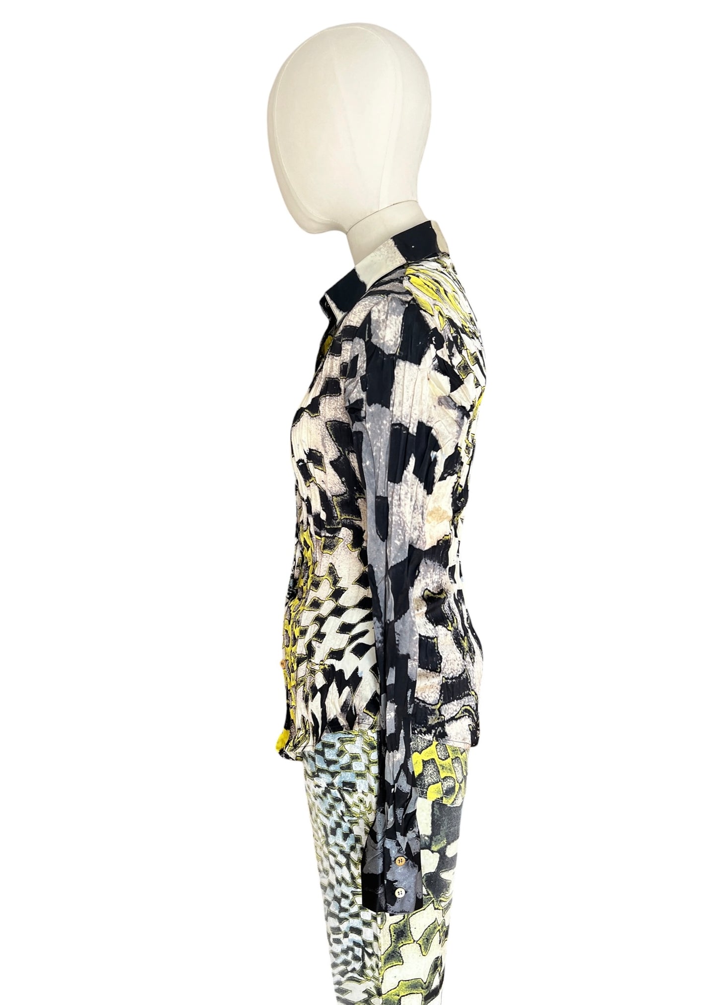 Roberto Cavalli FW2003 Psychedelic Print Set | Vintage Archive Shirt & Pants | Lime Abstract Co-Ord