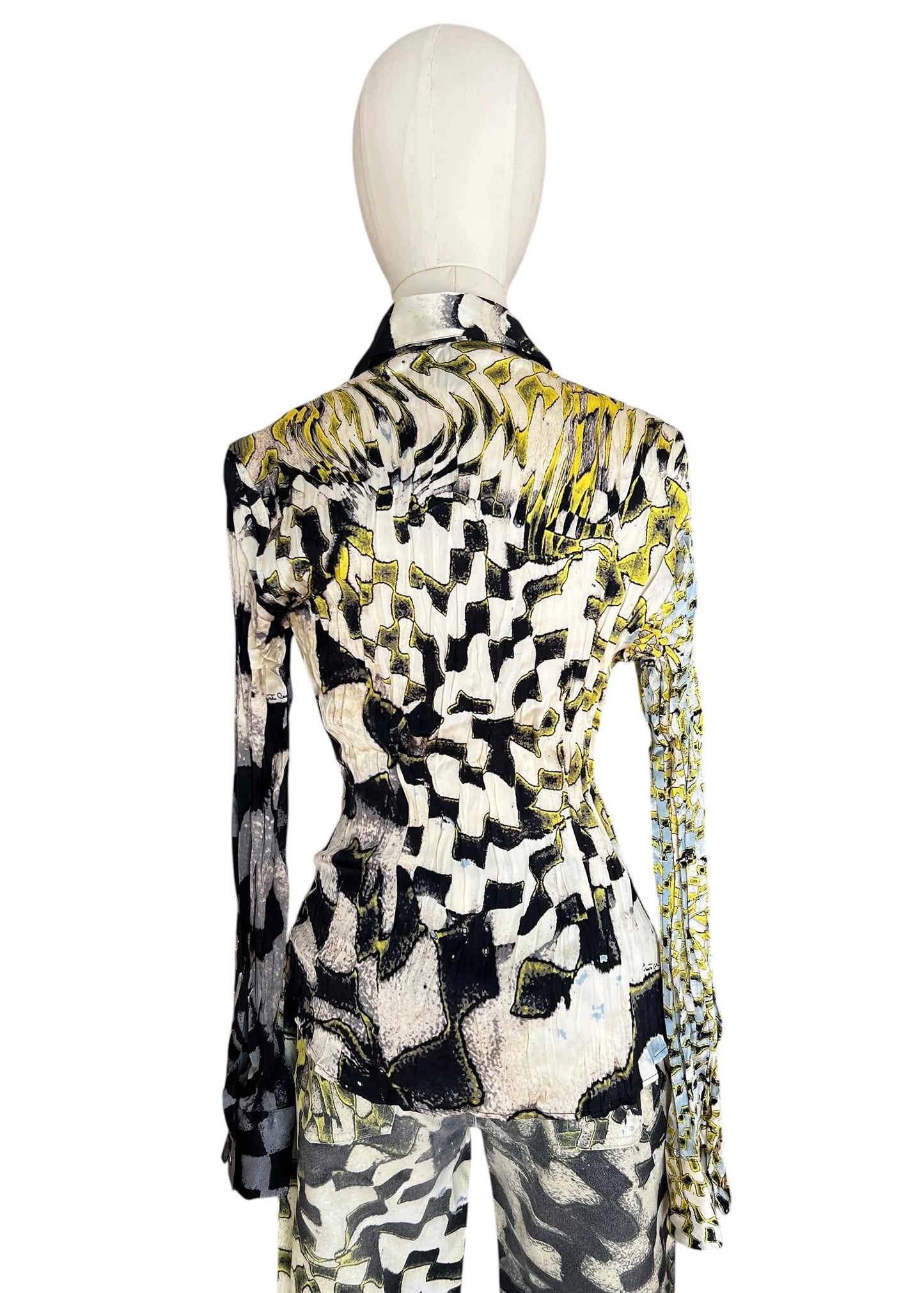 Roberto Cavalli FW2003 Psychedelic Print Set | Vintage Archive Shirt & Pants | Lime Abstract Co-Ord