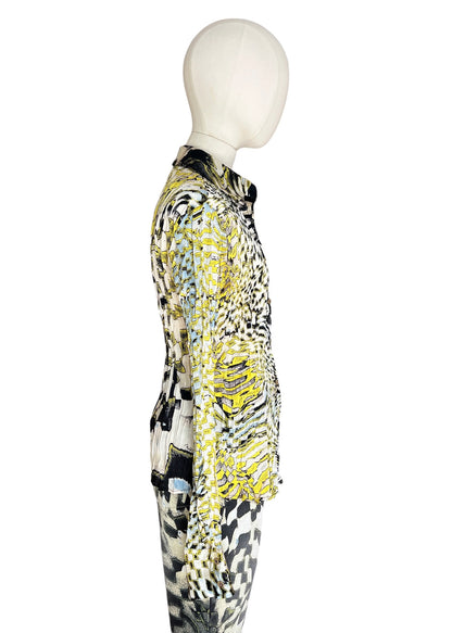 Roberto Cavalli FW2003 Psychedelic Print Set | Vintage Archive Shirt & Pants | Lime Abstract Co-Ord