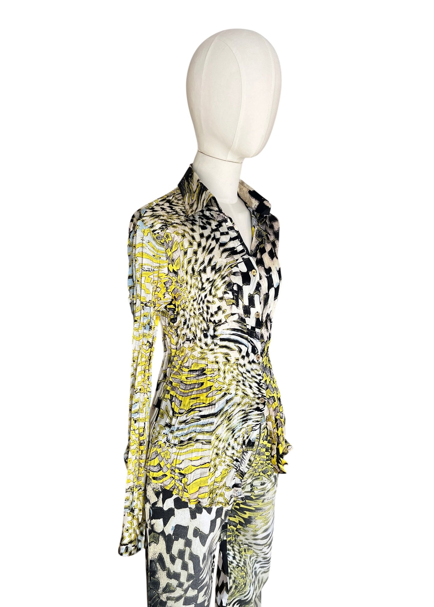 Roberto Cavalli FW2003 Psychedelic Print Set | Vintage Archive Shirt & Pants | Lime Abstract Co-Ord