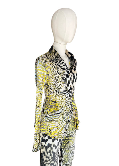 Roberto Cavalli FW2003 Psychedelic Print Set | Vintage Archive Shirt & Pants | Lime Abstract Co-Ord
