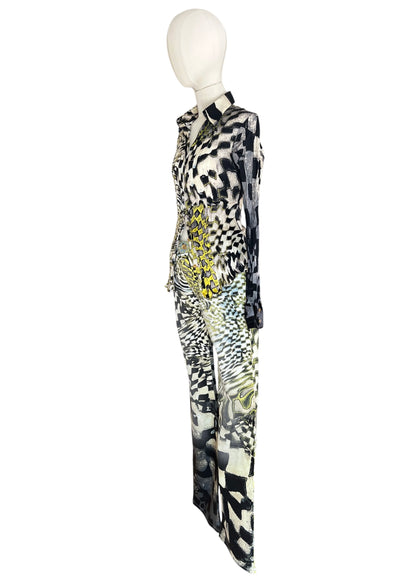 Roberto Cavalli FW2003 Psychedelic Print Set | Vintage Archive Shirt & Pants | Lime Abstract Co-Ord