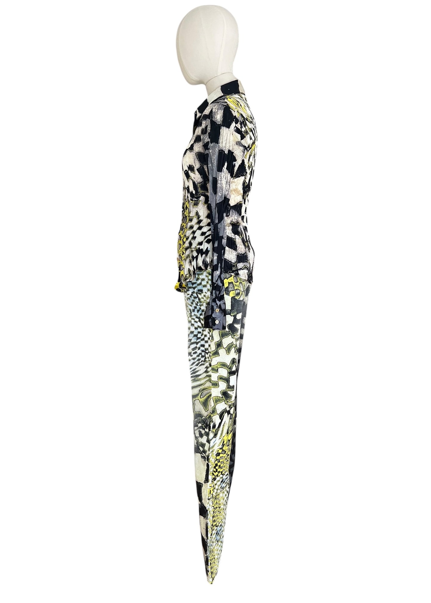 Roberto Cavalli FW2003 Psychedelic Print Set | Vintage Archive Shirt & Pants | Lime Abstract Co-Ord