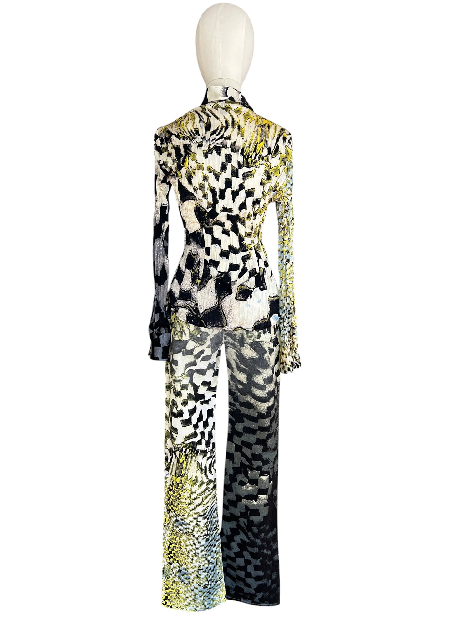 Roberto Cavalli FW2003 Psychedelic Print Set | Vintage Archive Shirt & Pants | Lime Abstract Co-Ord