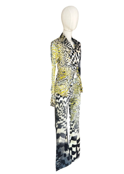 Roberto Cavalli FW2003 Psychedelic Print Set | Vintage Archive Shirt & Pants | Lime Abstract Co-Ord