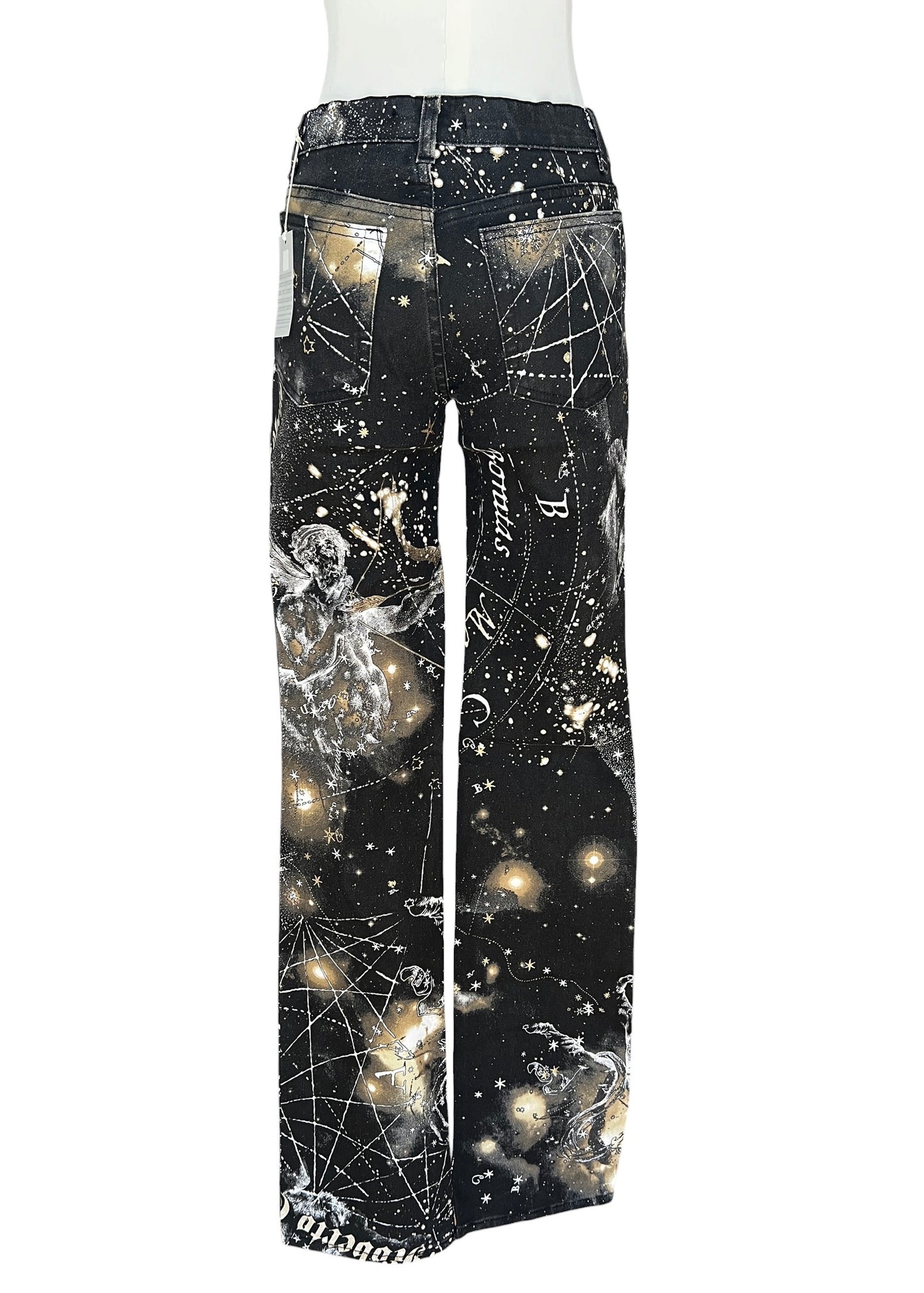 Roberto CavalliFW2003 Astrology Constellation Print Jeans | Vintage Y2K Pants with Gold Charms | Archive Designer Denim