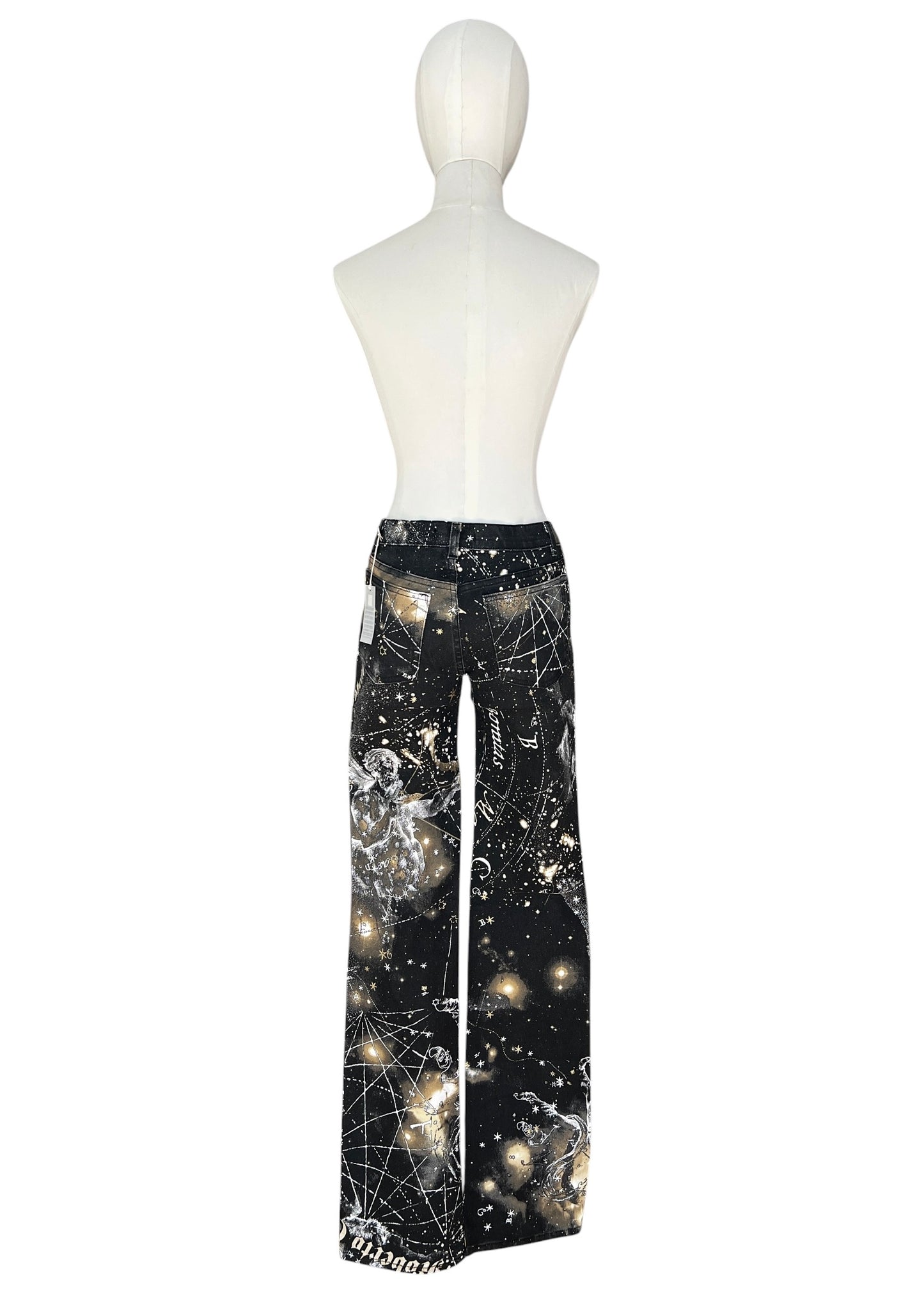 Roberto CavalliFW2003 Astrology Constellation Print Jeans | Vintage Y2K Pants with Gold Charms | Archive Designer Denim