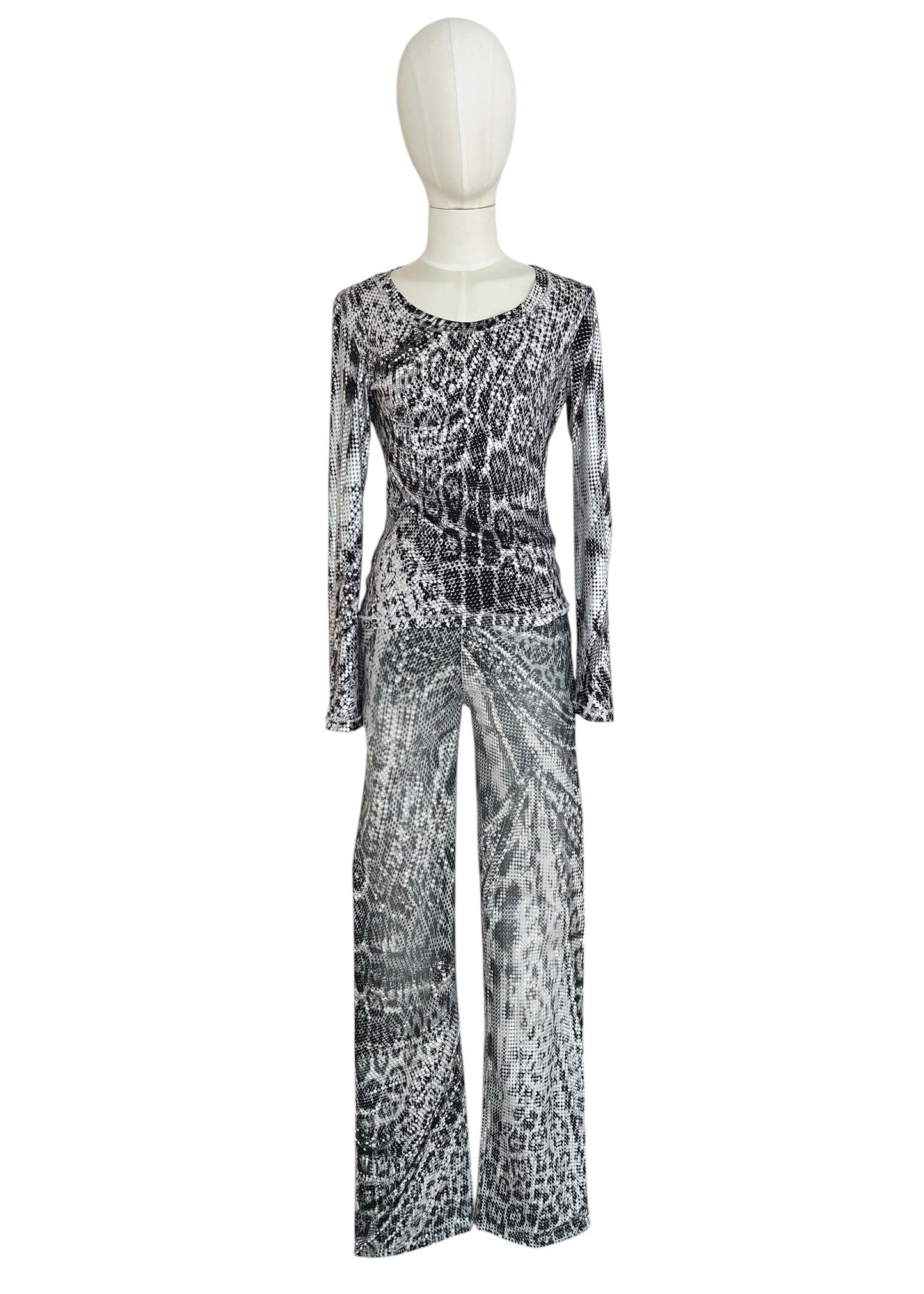 Roberto Cavalli Python Print Set | Vintage Y2K Snake Co-Ord | Archive 2000s Matching Top & Pants